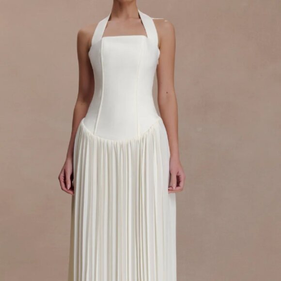 Meshki Dresses & Skirts - Meshki Stacie Pleated Halter Maxi Dress (Ivory)